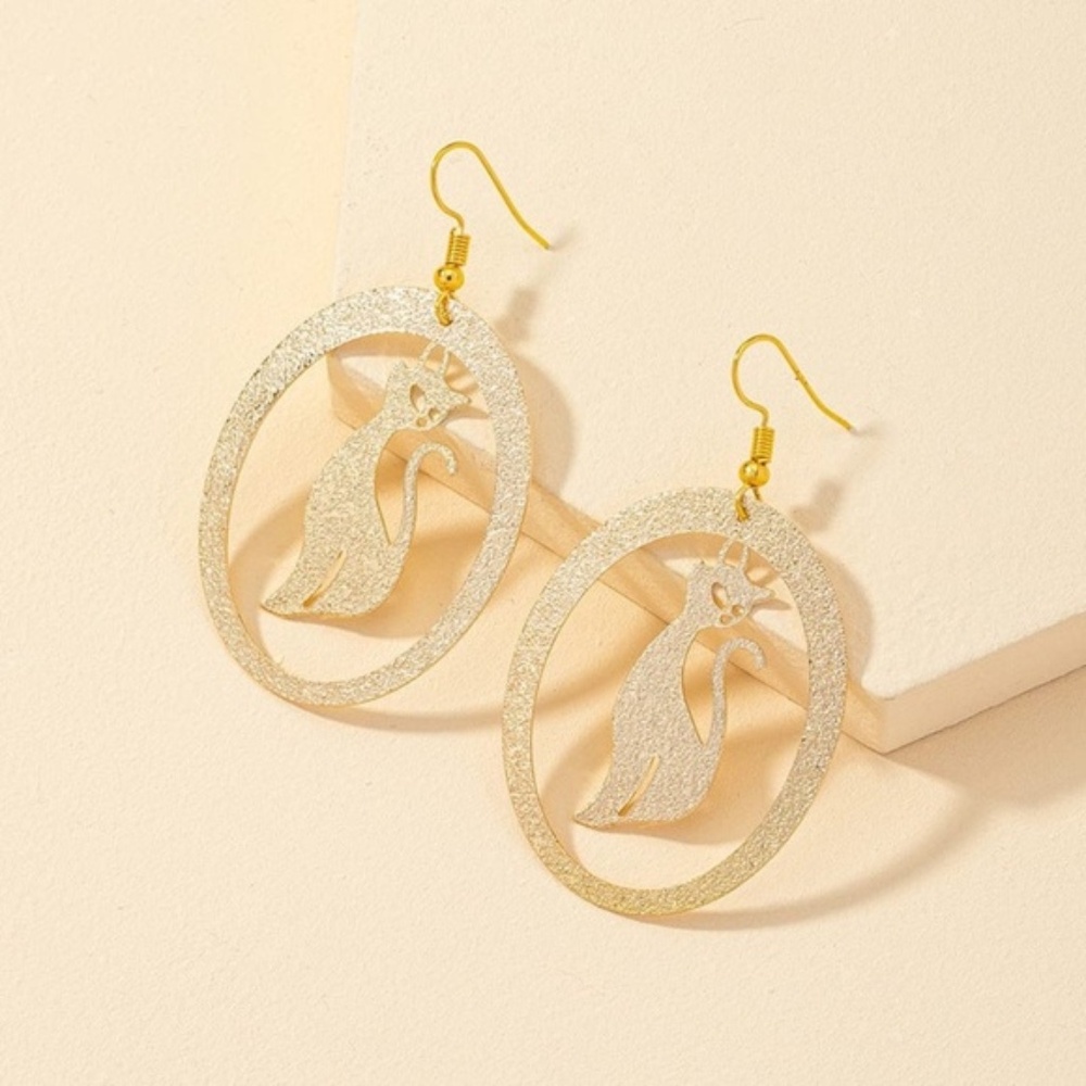 Womens Gold Tone Sparkle Kitten Hoop Earrings - Picture 5 of 6